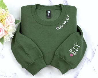 Custom Embroidered Mama Sweatshirt with kids names - Personalized Gift for New Mom, Grandma, Mommy