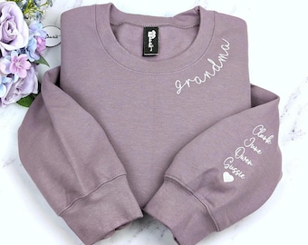 Custom Embroidered Grandma Sweatshirt with Grandkids Names - Personalized Mother's Day Gift for Grandma, Mom