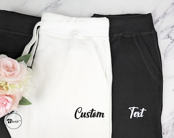 Custom Text Embroidered Joggers, Personalized Gift