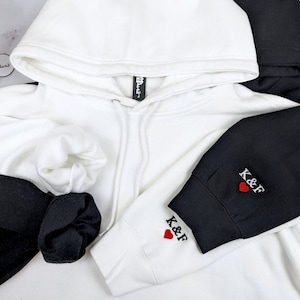 Custom Embroidered Initial hoodie or Crewneck Sweatshirt Anniversary gift for couples initial heart on sleeve Wedding gift engagement gift