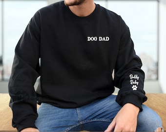 Custom Embroideried Dog Dad Sweatshirt with Names Paw on Sleeve - Personalized Dog Lover Gift
