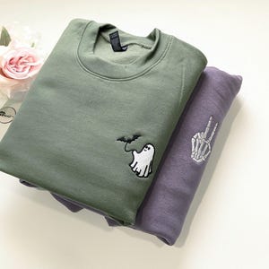 Embroidered Halloween Sweatshirt- Ghost Walking bat Sweatshirt: Crewneck or Hoodie image 12