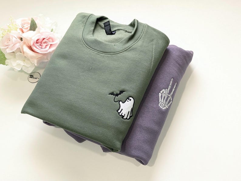 Embroidered Halloween Sweatshirt- Ghost Walking bat Sweatshirt: Crewneck or Hoodie image 12