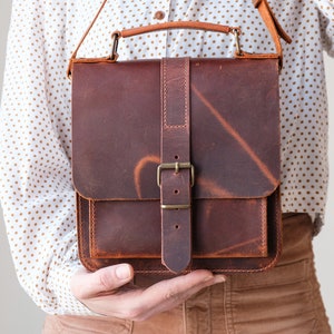 Leather 4-Pipe Messenger Bag, Handmade Shoulder Pipe Tobacco Bag, Crossbody Bag for 4-Pipes Brown