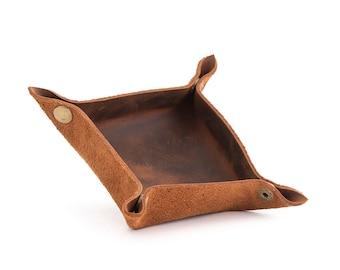 Leather Valet Tray, Handmade All-in Tray, Accessories Tray w/Snaps