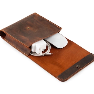 Organizer per caricabatterie MacBook in pelle anticata, custodia per cavi e mouse MacBook fatta a mano, custodia per cavi in pelle, borsa per cavi per accessori per laptop