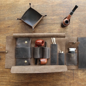 Handmade Leather 2-Pipe Rollup Pouch: Chestnut Distressed Bag