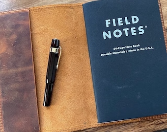 Leather Pitch Black Field Notes Cover, Handmade Journal Cover, Large Cover for Field Notes 4.75" x 7.5", Passport Cover