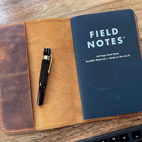 Leather Pitch Black Field Notes Cover, Handmade Journal Cover, Large Cover for Field Notes 4.75" x 7.5", Passport Cover