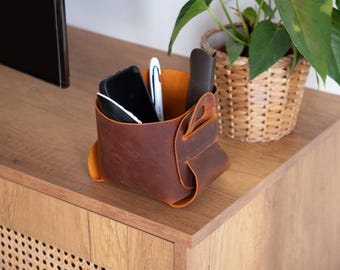 Distressed Leather Storage Baskets, Set of 3 Handmade Organizer