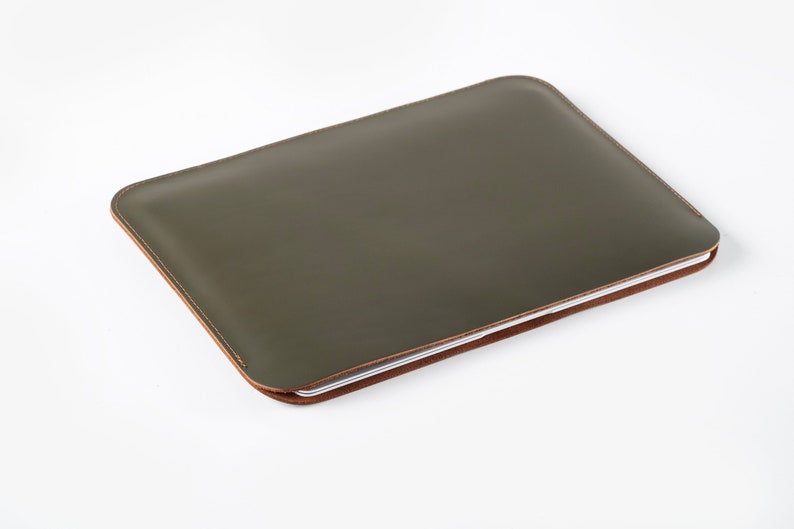 Leather Sleeve Bag for LG Gram, Handmade Laptop Case for LG 14/15/16/17, Personalized LG Gram Laptop Sleeve Cover Matte Green&Tobacco