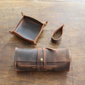 Leather Pipe Pouch Full Set, Handmade Pipe Rollup Bag, Tobacco Pouch, Pipe Stand, Valet Tray, The Pipe Smokers Full Set, Tobacco