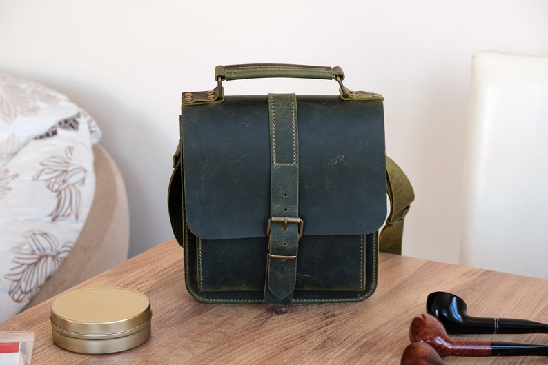 Leather 4-Pipe Messenger Bag, Handmade Shoulder Pipe Tobacco Bag, Crossbody Bag for 4-Pipes image 9