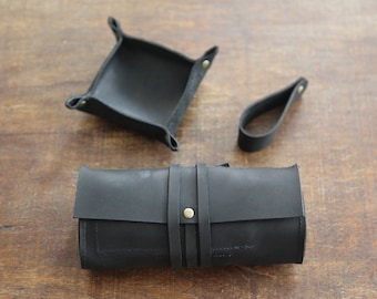 Bolsa de cuero para liar pipas, bolsa personalizada para tabaco de pipa y accesorios, color negro