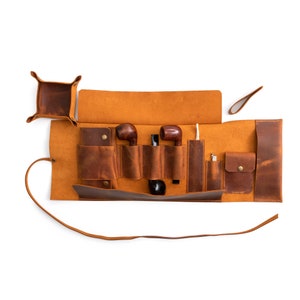 Handmade Leather 3-Pipe Rollup Pouch: Distressed Travel Bag