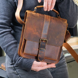 Leather Crossbody Bag, Handmade Mini Messenger Bag, Unisex Briefcase, Brown Messenger Bag, Shoulder Bag