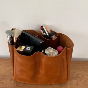 Handmade Distressed Leather Cosmetic Bag: Large Tote Insert
