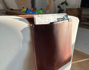 Sofa-Armlehnen-Organizer aus Leder, handgefertigter Couch- und Sofa-Caddy für Telefon, Buch, Zeitschriften, Tablet, Fernbedienungen, Nachttisch-Organizer