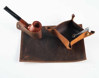 Handmade Distressed Leather Pipe Accessories Set: Smoker Gift