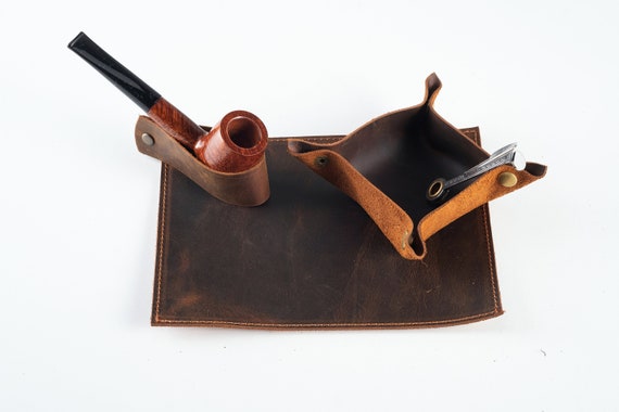 Handmade Distressed Leather Pipe Accessories Set: Smoker Gift