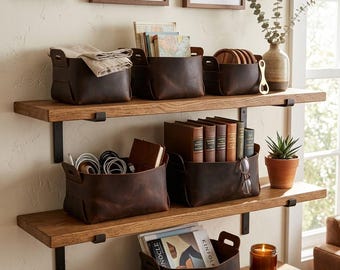 Extra Large Distressed Leather Storage Basket, Handmade Organizer for Bathroom or Living Room