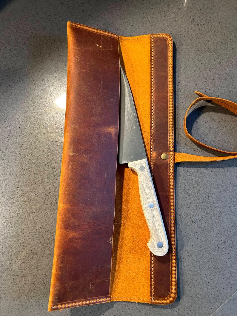 Leather Knife Roll, Handmade Distressed Leather Single Knife Case, Chef