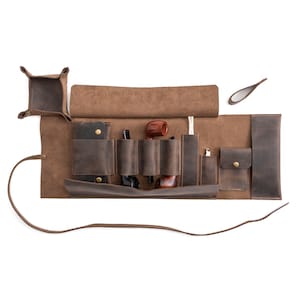 Handmade Leather 3-Pipe Rollup Pouch: Chestnut Travel Bag
