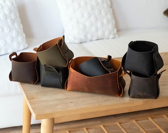 Personalized Distressed Leather Storage Baskets, Set of 6 Organizer