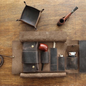 Handmade Leather 1-Pipe Rollup Pouch: Chestnut Travel Bag