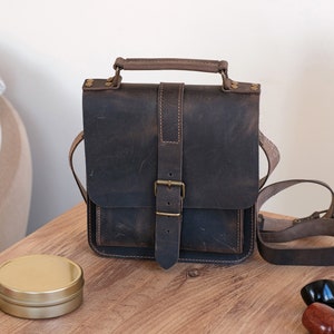 Leather 4-Pipe Messenger Bag, Handmade Shoulder Pipe Tobacco Bag, Crossbody Bag for 4-Pipes image 5