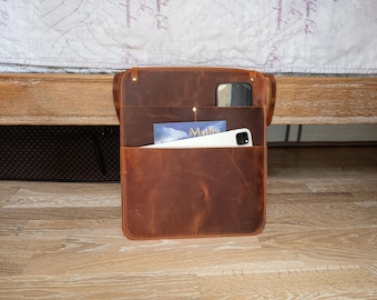 Leather Bedside Caddy, 3-Pocket Storage Organizer