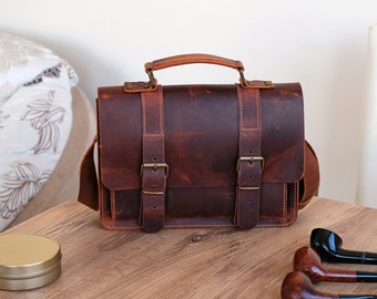 Stock Sale ! 35% Off ! Leather 6-Pipe Messenger Bag, Handmade Shoulder Pipe Tobacco Bag, Crossbody Bag for 6 Pipes