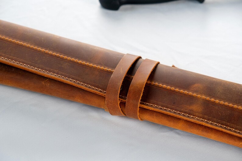 Leather Knife Roll, Handmade Distressed Leather Single Knife Case, Chef