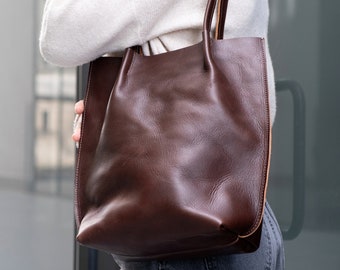 Premium Leather Tote Bag, 2.6 mm Vegetable Tanned Leather Shoulder Bag, Women's Leather Tote, Women's Shoulder Bag