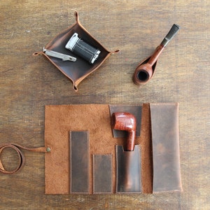 Leather Mini Pipe Pouch, Leather Pipe Rollup Bag for 1-Pipe, Handmade Pocketsize Pipe Roll, Tobacco