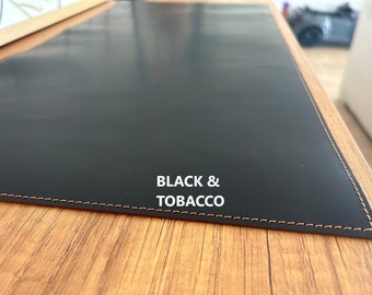 Genuine Leather Desk Mat, Dual-Color Desk Pad, Personalized Office Accessories, Leather Writing Pad, Home Decor, Black & Tobacco