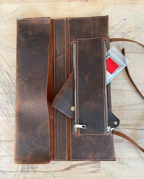 Leather Churchwarden Pipe Roll-Up Pouch, Handmade Tobacco Pouch Set
