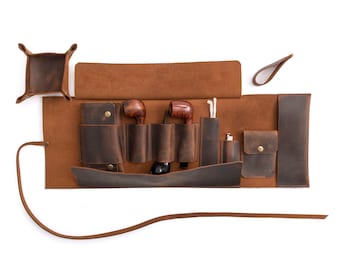 Leather Pipe Pouch for 3-Pipes, Handmade 3-Pipe Rollup Bag, The Pipe Bag, Tobacco