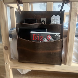 Leather Bedside Storage Organizer, Handmade Bedside Caddy, Couch Armrest