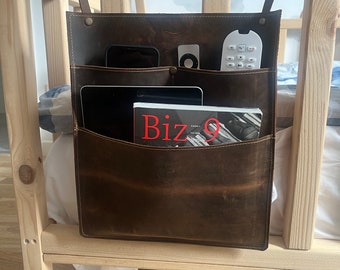 Leather Bedside Caddy, 3-Pocket Storage Organizer
