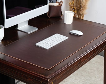 Vegetable Tanned Leather Desk Pad, Large Mouse & Keyboard Mat, Personalized, Mocha