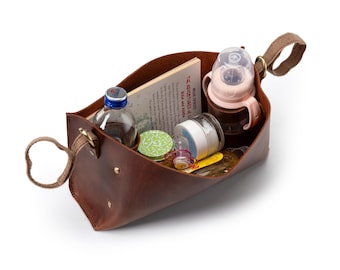 Distressed Leather Storage Basket, Personalized Boho Organizer