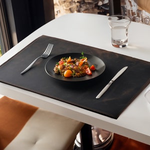 Distressed Leather Placemats & Coasters Set - Handmade Table Mats (Set of 6)