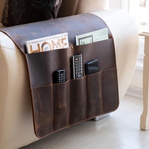 Leather Sofa Armrest Organizer, Handmade Couch & Sofa Caddy with 7 Pockets for Phone, Book, Magazines, Tablet, Remote Controls image 8