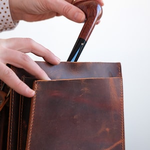 Leather 4-Pipe Messenger Bag, Handmade Shoulder Pipe Tobacco Bag, Crossbody Bag for 4-Pipes image 4