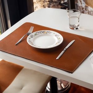 Leather Placemat Set of 6: Handmade Dining Table Mat Sets 12x18&quot;