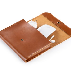 Organizzatore per caricabatterie portatile in pelle, custodia per cavo e mouse MacBook fatta a mano, custodia per cavo in pelle, borsa per cavi personalizzata per accessori per laptop