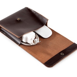 Organizer per caricabatterie per laptop in pelle conciata al vegetale di alta qualità da 2,6 mm, custodia per cavi e mouse per MacBook fatta a mano, borsa per cavi per accessori per laptop