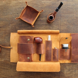 Leather Pipe Pouch for 1-Pipe, Handmade 1-Pipe Rollup Bag, Single-Pipe Rollup Pouch, Camel
