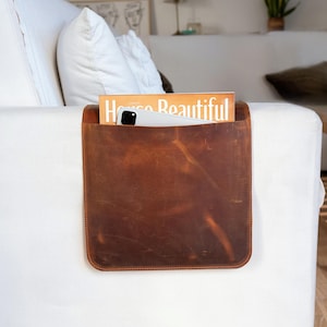 Leather Sofa Armrest Organizer, Handmade Couch&Sofa Caddy for Phone, Book, Magazines, Tablet, Remote Controls, Bedside Organizer